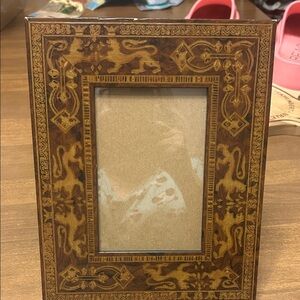 Vintage Intricately Carved Brown Photo Frame with lions.